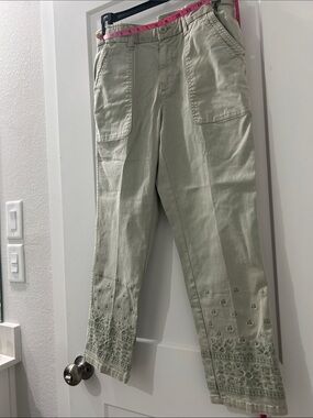 Coldwater Creek Light Sage Green Embroidered Crop Pants